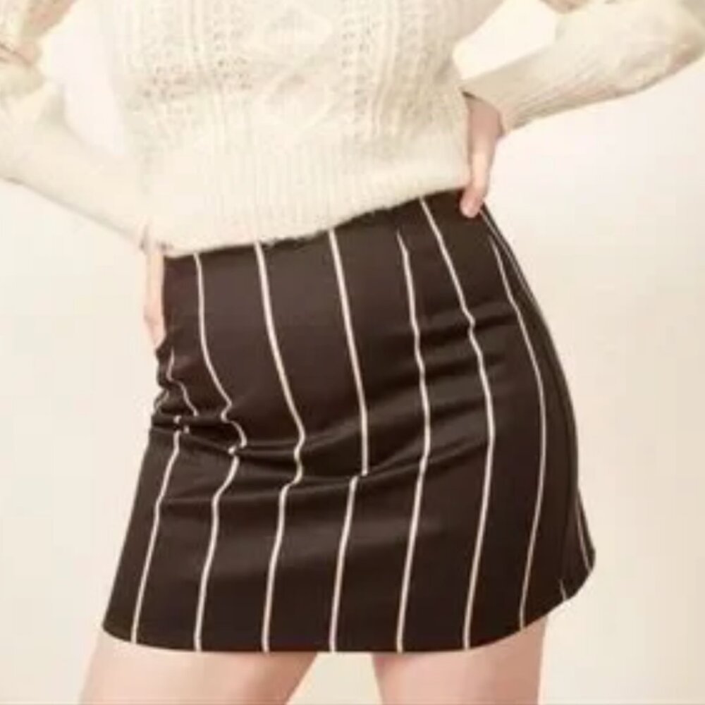 Reformation Jamie Black Striped Mini Skirt in Sinatra Stripe Size 6 - Picture 1 of 5